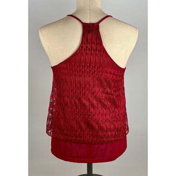 VTG Y2K Lace Cherry Red Cami Top Size SMALL Coquette Camisole Tank 90s Grunge - Picture 5 of 11